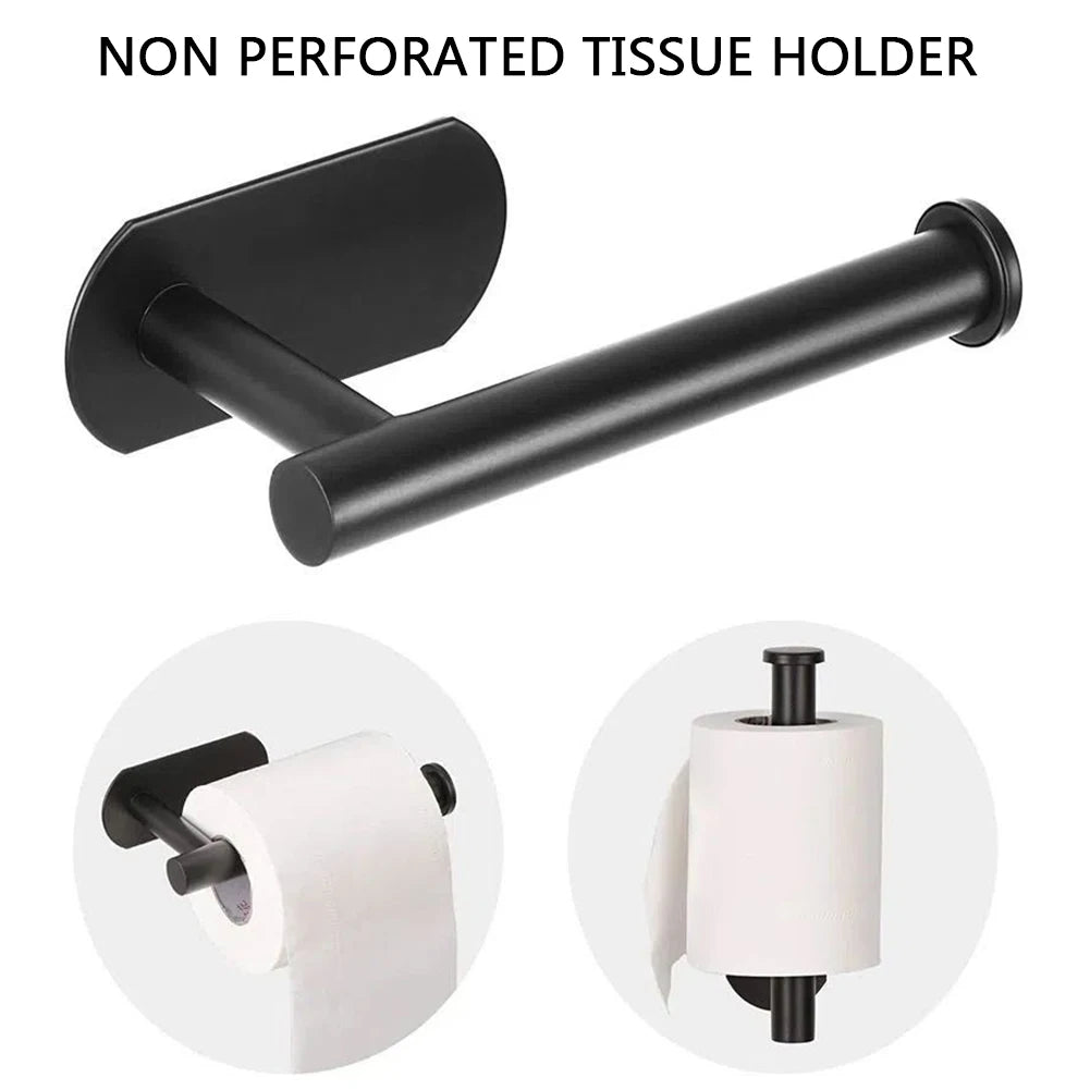 Self Adhesive Toilet Roll Paper Holder Wall Mount Bathroom Organizer Storage Stand No Punching Stainless Steel Towel Holder