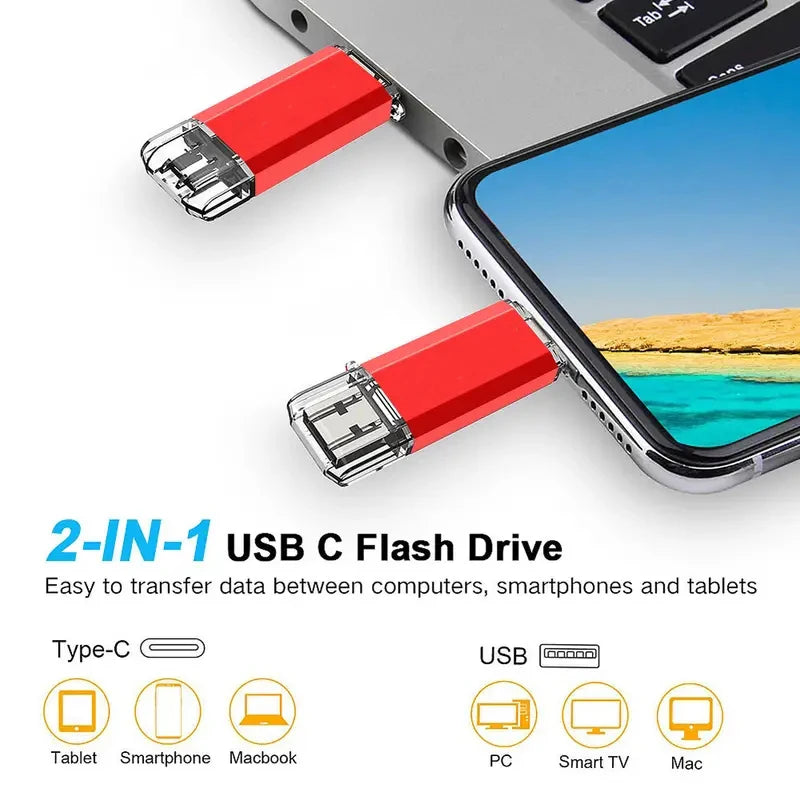 NEW Type-C 2 in 1 OTG 128GB 64GB Pendrive High Speed USB Flash Drive OTG Pen Drive 64GB 128GB 2 in 1 Type C OTG USB Flash Drive