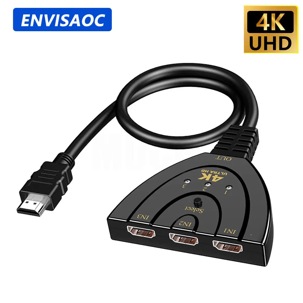 4K*2K 3 Port HDTV-compatible Switch 4K 3D VIdeo Switcher KVM Splitter 3 Input 1 Output Port Hub for Xbox PS4 DVD PC Laptop TV