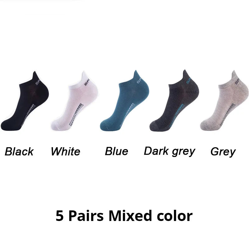 5/10/20 Pairs Of Mens Summer Thin Mesh Breathable Mens Polyester Sports Socks Sweat Absorbing Short Socks