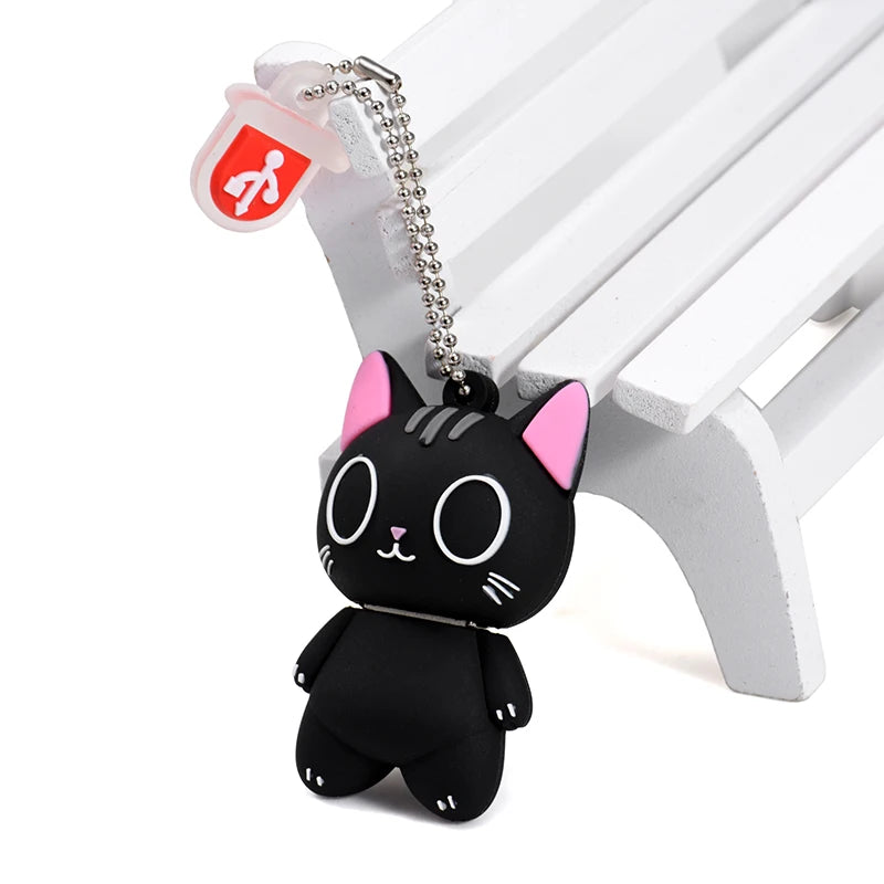 Mini Cartoon USB Flash Drive 128GB with Keychain Cute Black Cat High Speed Pen Drive 64GB Creative USB Stick Gift