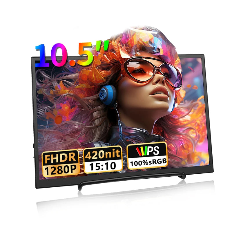 10.5 inch Portable Monitor 1280P 100%SRGB 420cd/m2 With dual speakers Mini HDMI interface For Laptop PC PS4 Game Console