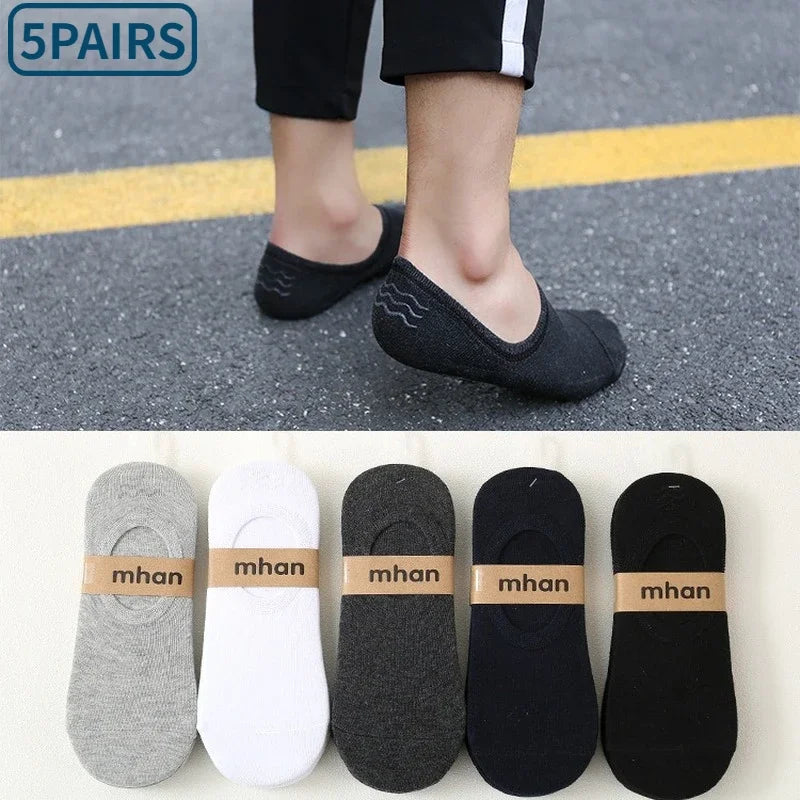Socks Men Short No Show Low Cut Ankle Cotton Thin Black White Multipack Non-slip Silicone Summer Breathable Invisible 5pair /Lot