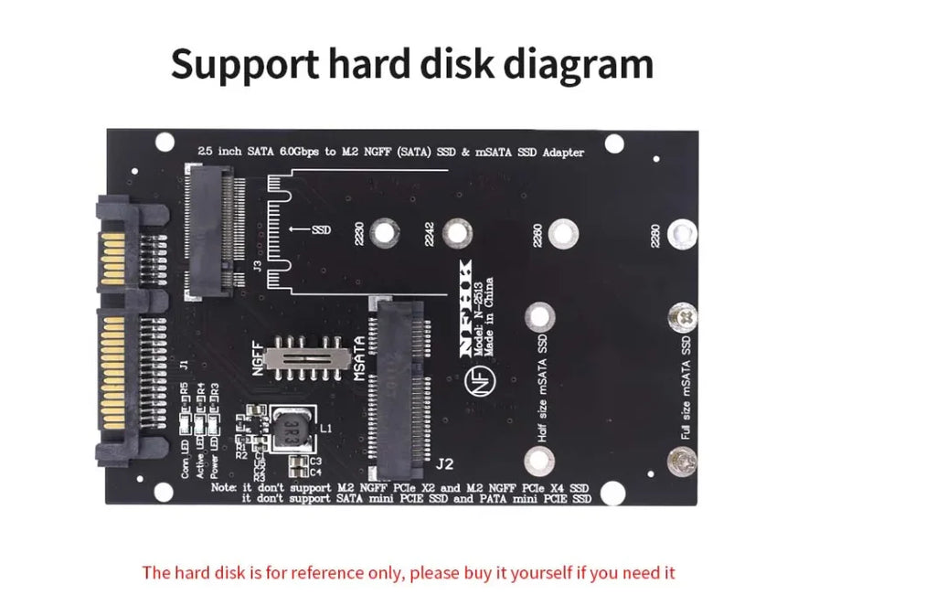 M.2 NGFF Msata SSD To SATA 3.0 2.5 Adapter M2 PCI SSD Converter Riser Card For PC Laptop Add On Card up to 6Gps