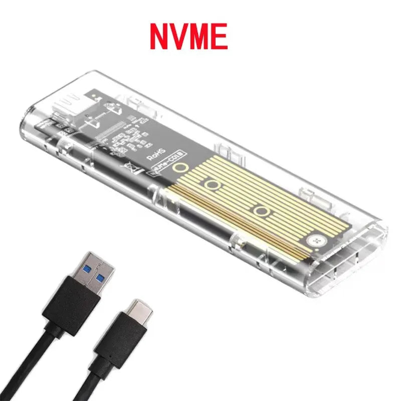 M.2 NVME PCIe /NGFF SATA /Dual Protocol SSD Case Clear USB Type C 10Gbps M2 SSD Transparent External Enclosure Hard Disk Box