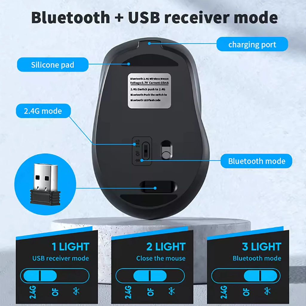 Bluetooth-Compatible Wireless Mouse 2.4G USB Wireless Computer Mouse Rechargeable Silent Mice For PC Laptop Macbook Tablet