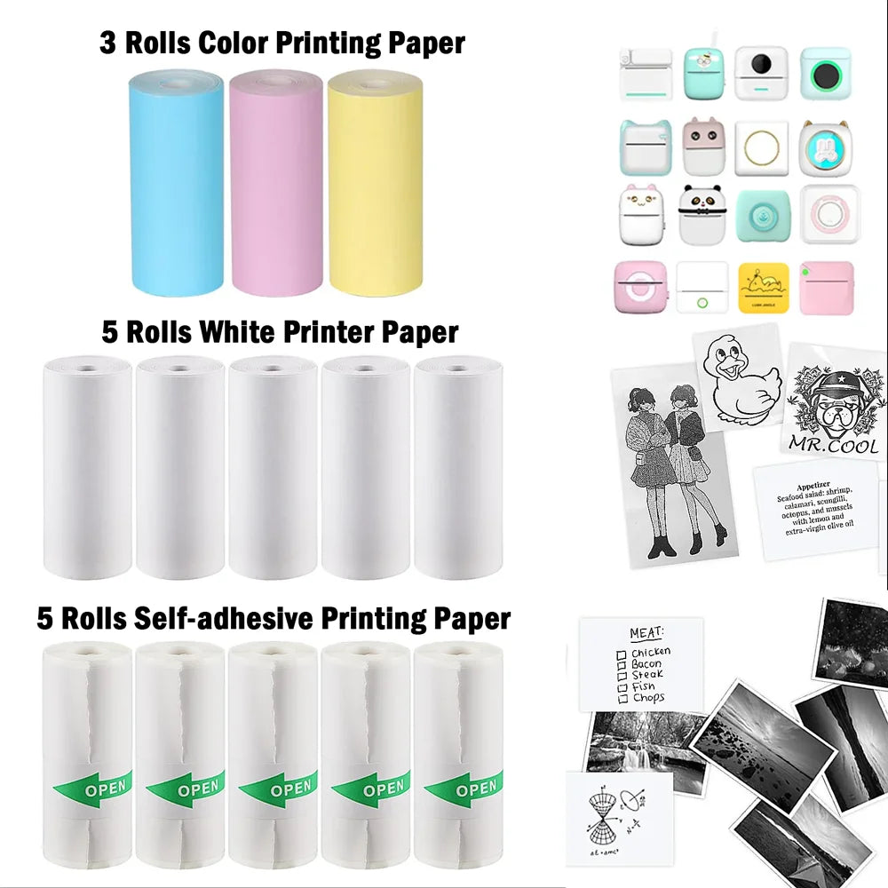 HD Mini Portable Printer Thermal Paper Universal 57mm Self-adhesive Paper Label Sticker For Phone Printing Picture Photo 2024