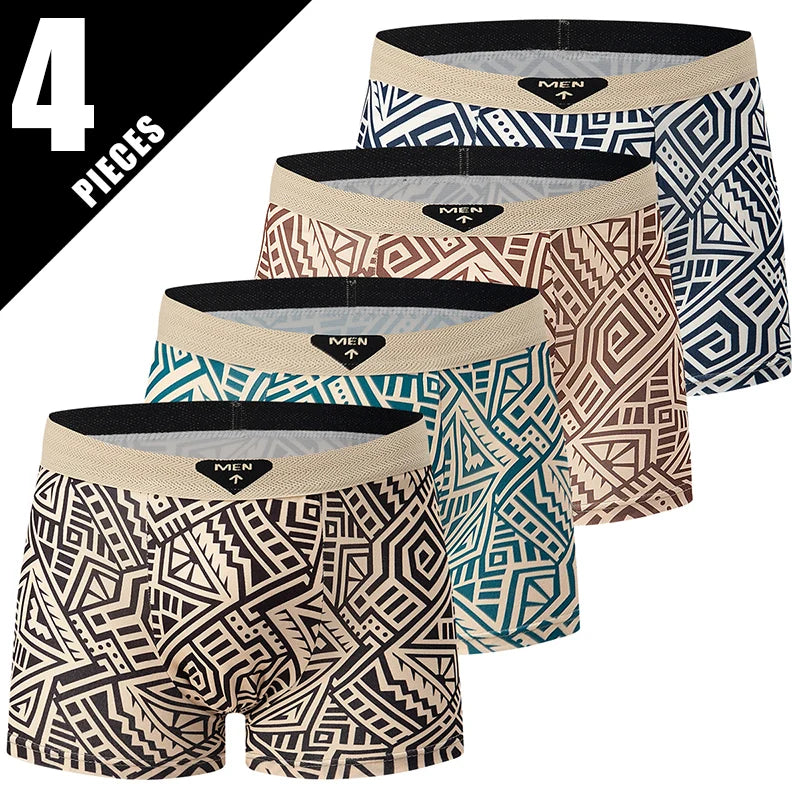 4/10 Piece Men's To Teenagers' Parent-child Underwear Simple And Fashionable Printed Boyshort Joker Casual Elastic Waist Shorts