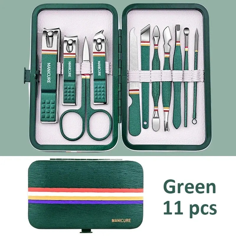 6-9 Pcs Manicure Set With Leather Case Professional Foot And Face Care Tool Kits Stainless Steel Nail Clipper Sets Gift
