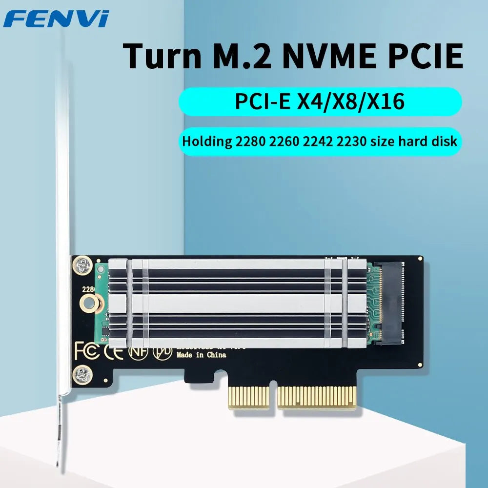 FENVI M.2 NVME to PCIe Adapter With Aluminum SSD Heatsink 64Gbps M.2 SSD Gen4 PCIe4.0 X4 X8 X16 Expansion Card for Desktop Win10