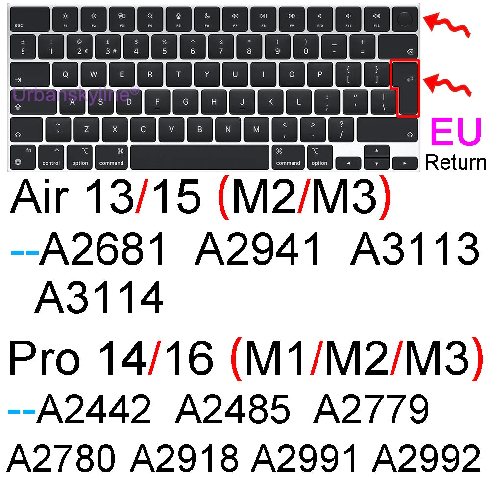 Keyboard Cover for Macbook Air 13 M3 15 Pro 14 M4 13 M2 16 Retina 11 Silicone Protector Skin Case A3113 A3114 A2681 A3240 A3241