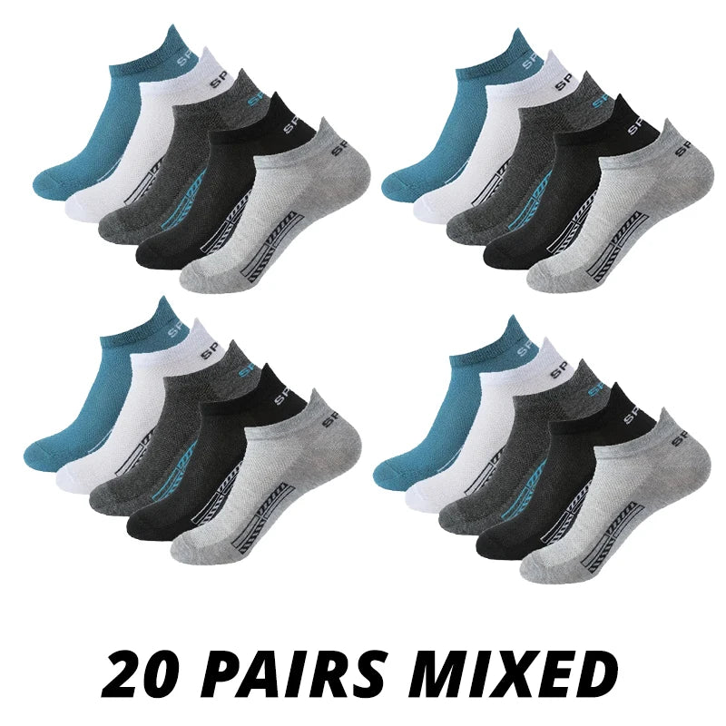 5/10/20 Pairs Of Mens Summer Thin Mesh Breathable Mens Polyester Sports Socks Sweat Absorbing Short Socks
