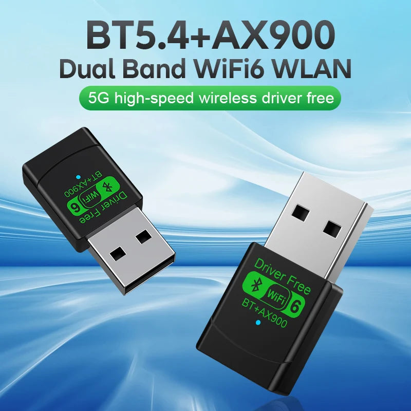 2 IN 1 AX900 WIFI6 USB Adapter Bluetooth 5.4 Dual Band 2.4G&5G 900Mbps WiFi 6 802.11AX Mini Wireless Card Receiver For WIN 10/11