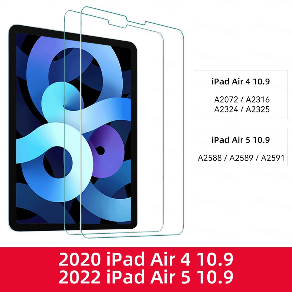 2pcs Tempered Glass Films for 2024 iPad Air 11/13 M2 Pro 11/13 M4 Screen Protector for iPad 3/4/5/6/7/8/9/10th Air 4/5 Pro 11