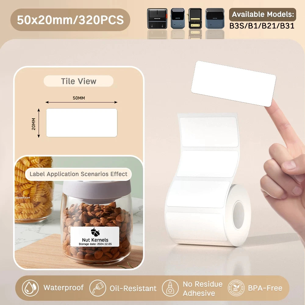 NIIMBOT B21/B1/B3S Full white series Thermal Label Sticker Paper Printable 20-50mm