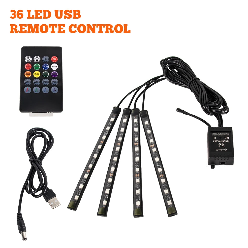 LED Car Foot Light Remote/Voice Control Ambient Lamp Auto Decoration 36/48/72 LED Atmosphere Lamp