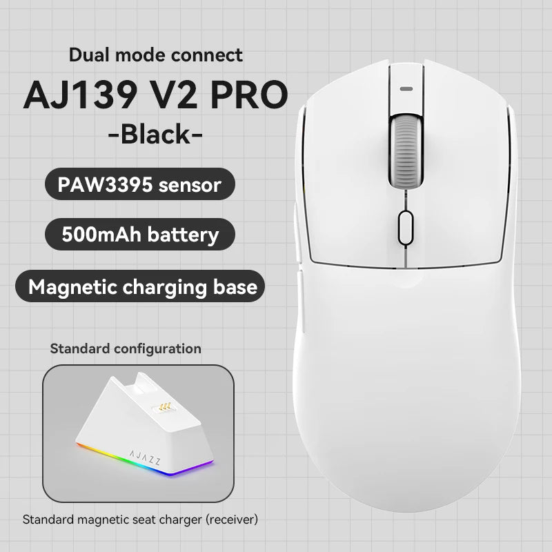 AJAZZ AJ139 V2 MC/Pro Wireless/Wired Gaming Mouse PAW3395/3311 Sensor 1K Return Rate With Charging RGB Full-color Magnetic Base
