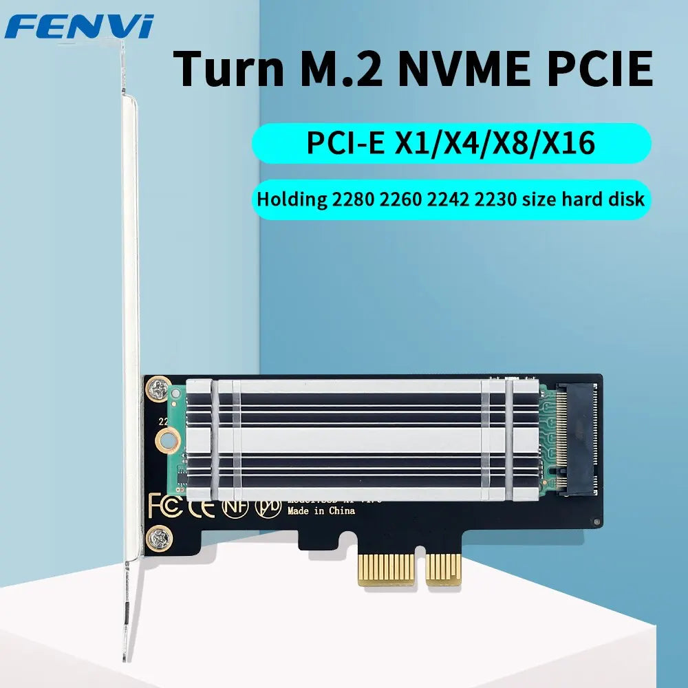 FENVI M.2 NVME to PCIe 4.0 Adapter With Aluminum SSD Heatsink 64Gbps M.2 SSD Gen4 PCIe 4.0 X1 X4 X8 X16 Expansion Card For PC