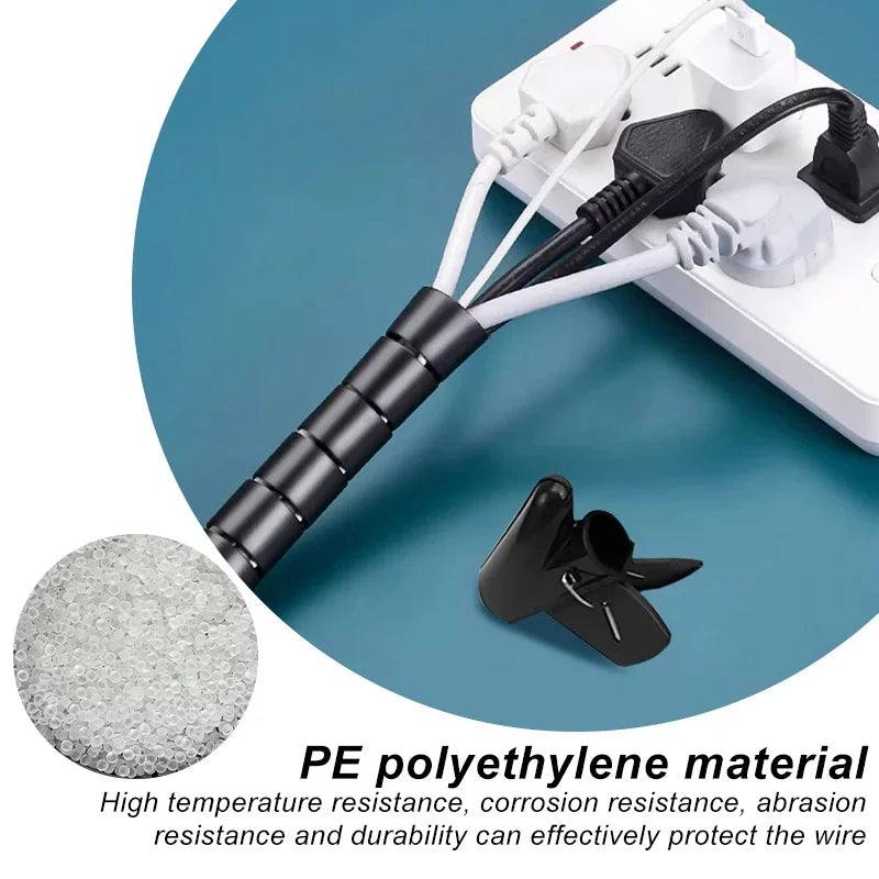 Black Cable Wire Protector Cable Organizer Management Pipe Flexible Wire Wrap Line Coiled Tube Office Cord Sleeve Cover 2M/1.5M