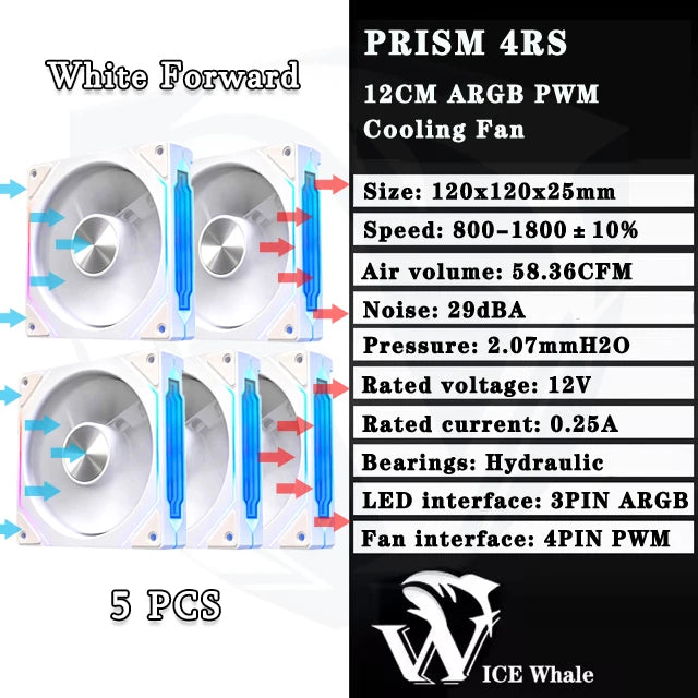 ICE Whale Prism 4RS ARGB PC Case Fan 120mm Infinity Mirror Design Motherboard Lighting Sync 4PIN PWM CPU Cooler Fan ventilador