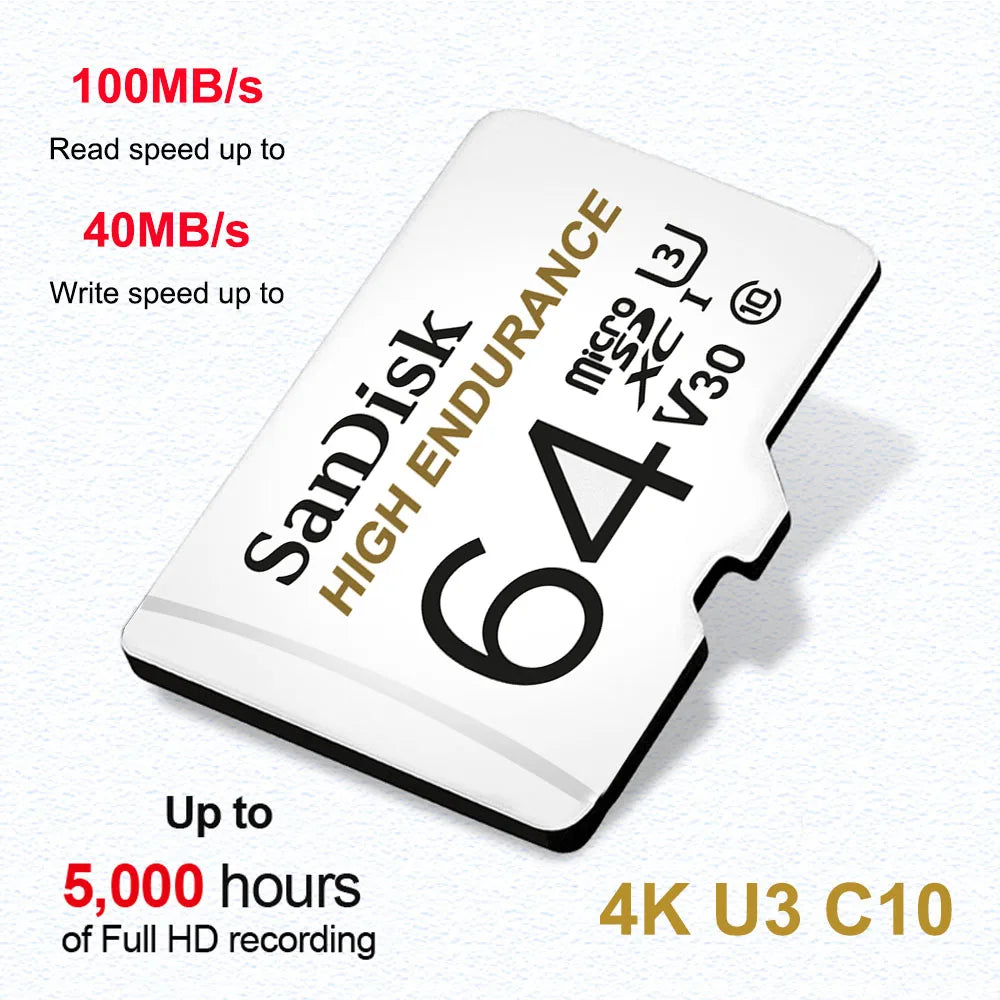 SanDisk MAX ENDURANCE Micro SD Card 32GB 64GB 128GB 256GB High-speed Reading and Writing Video Surveillance U3 V30 4K for Drones