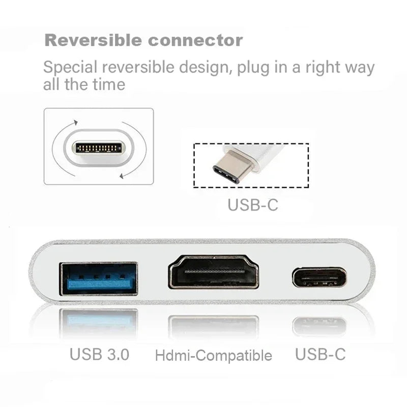 3 In 1 Usb C Hub With 100 Watt Power Delivery Usb  4K Hdmi Compatible For Macbook Surface Chrome Steam Deck Stable Smart Adapter