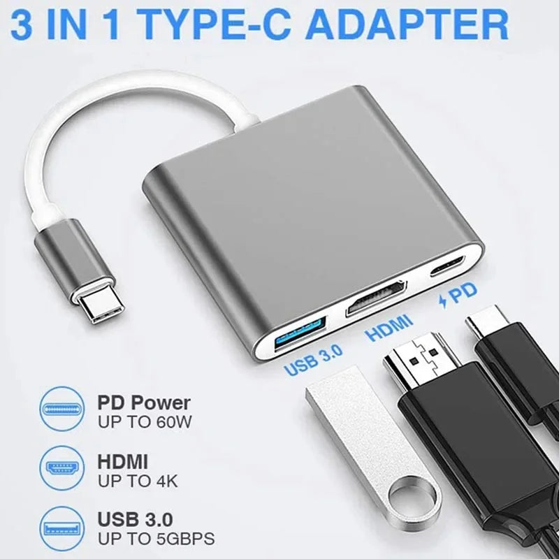 3 In 1 4K Type C Adapter Multi-function USB Hub Interface USB Fast Charger Computer 4K HDMI-Compatible Adapter Docking Station