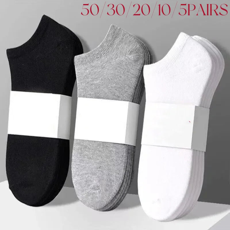 50/30/20/10/5Pcs/ Men's Socks Spring Summer Thin Breathable Soft Polyester Cotton Socks Black Casual Business Ankle Boat Socks S