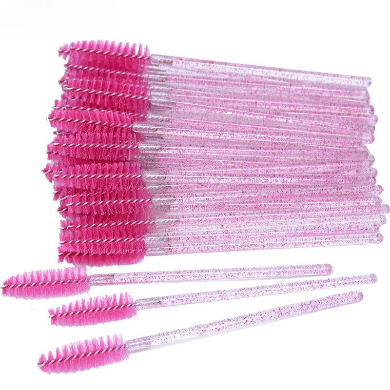 CNKESS 50Pcs/Bottle Disposable Eyelash Extension Mascara Wand Glitter Micro Lash Brushes Spoolie With Container Case Wholesale