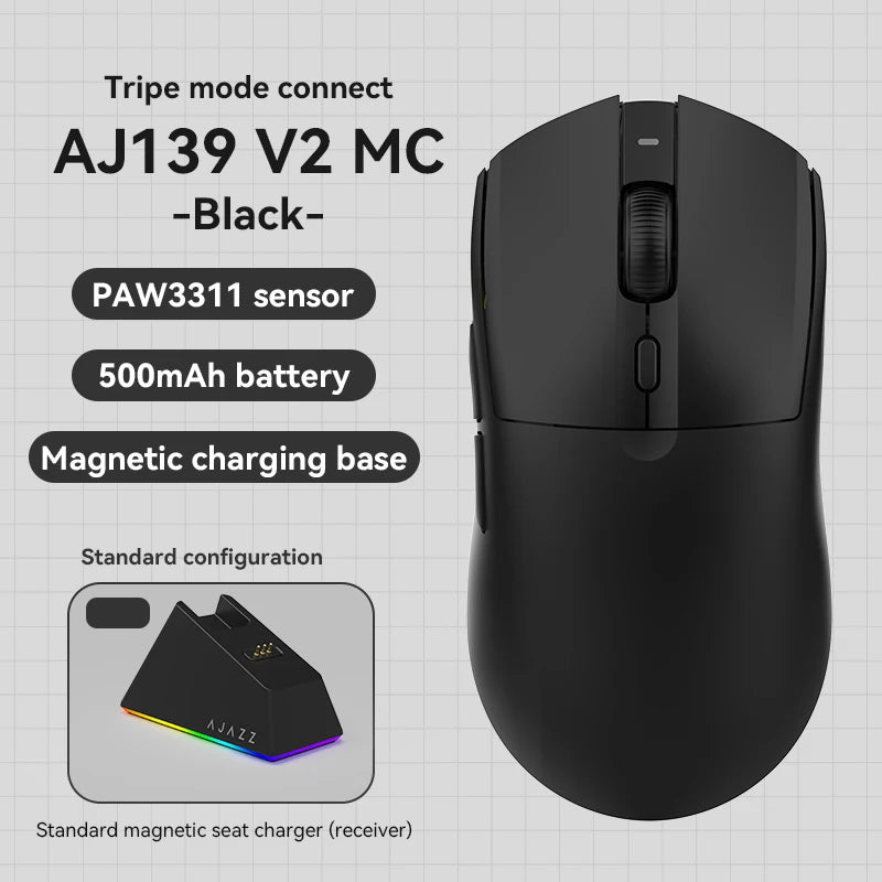 AJAZZ AJ139 V2 MC/Pro Wireless/Wired Gaming Mouse PAW3395/3311 Sensor 1K Return Rate With Charging RGB Full-color Magnetic Base