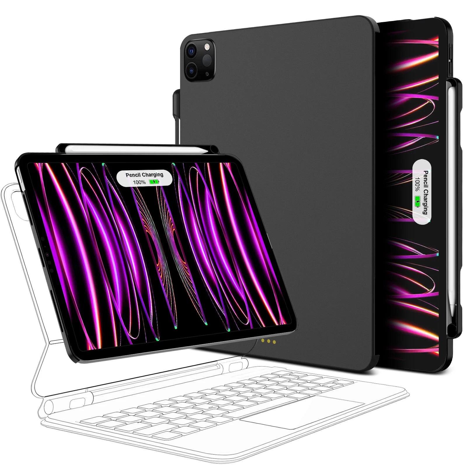 GOOJODOQ Magnetic Case for iPad Pro 11 13 2024 M4 Air 6 Air 4/5 iPad Pro 12.9 Magic Keyboard Compatible Case Pencil Holder