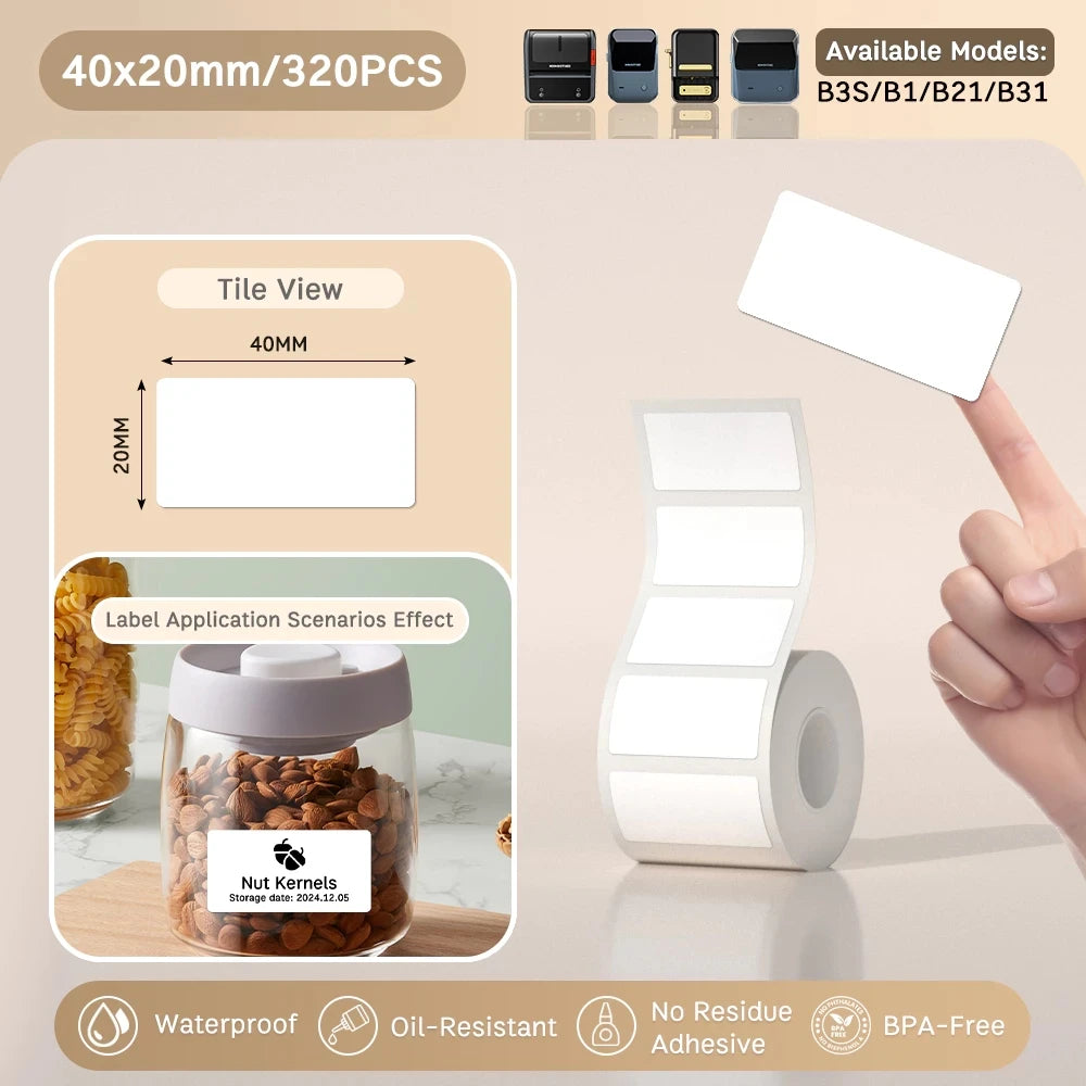 NIIMBOT B21/B1/B3S Full white series Thermal Label Sticker Paper Printable 20-50mm