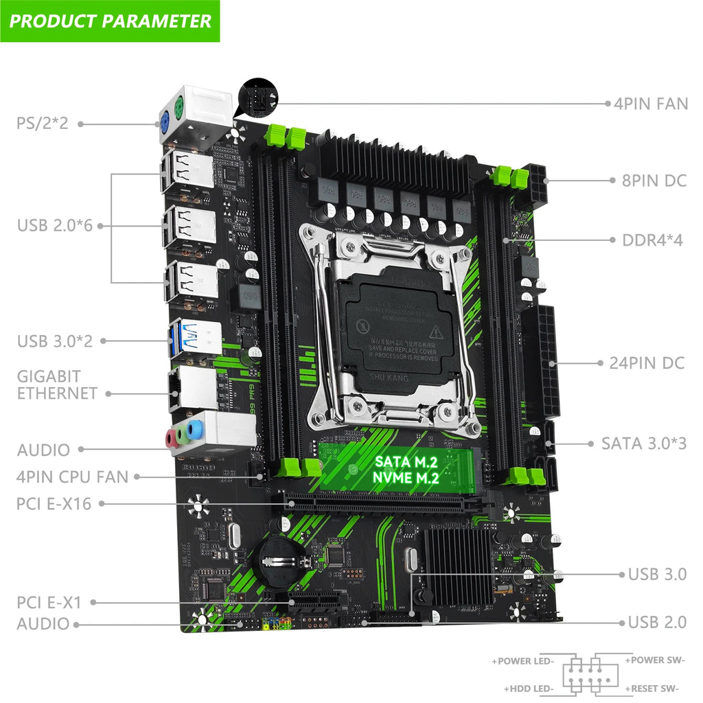 MACHINIST X99 PR9 X99 Motherboard Support LGA 2011-3 Intel Xeon E5 V3&V4 CPU DDR4 RAM SATA/NVME M.2 Slot USB3.0