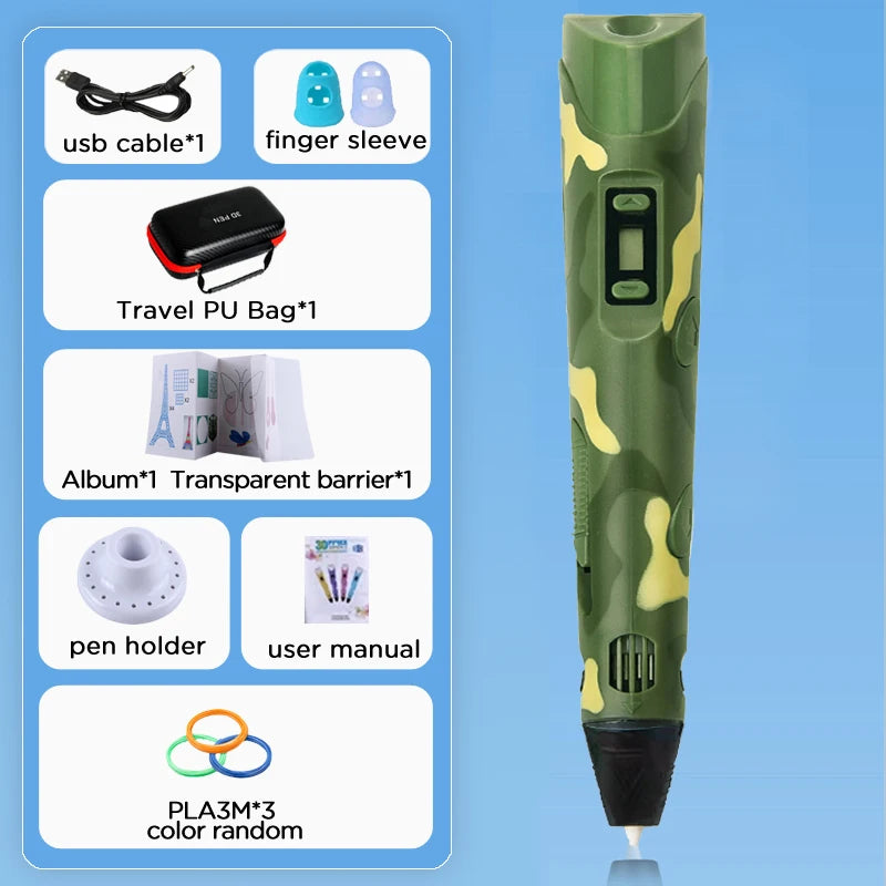 3D Pen Drawing Printing Pen With LCD Screen Compatible PLA Filament Toys Safe Paiting for Children DIY Christmas Birthday Gift