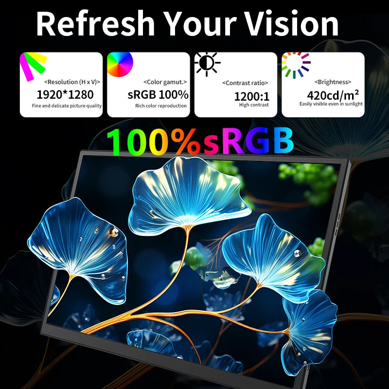 10.5 inch Portable Monitor 1280P 100%SRGB 420cd/m2 With dual speakers Mini HDMI interface For Laptop PC PS4 Game Console