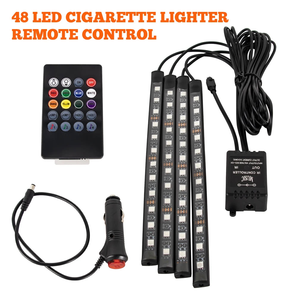 LED Car Foot Light Remote/Voice Control Ambient Lamp Auto Decoration 36/48/72 LED Atmosphere Lamp