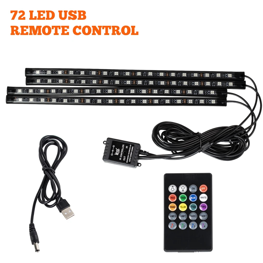 LED Car Foot Light Remote/Voice Control Ambient Lamp Auto Decoration 36/48/72 LED Atmosphere Lamp