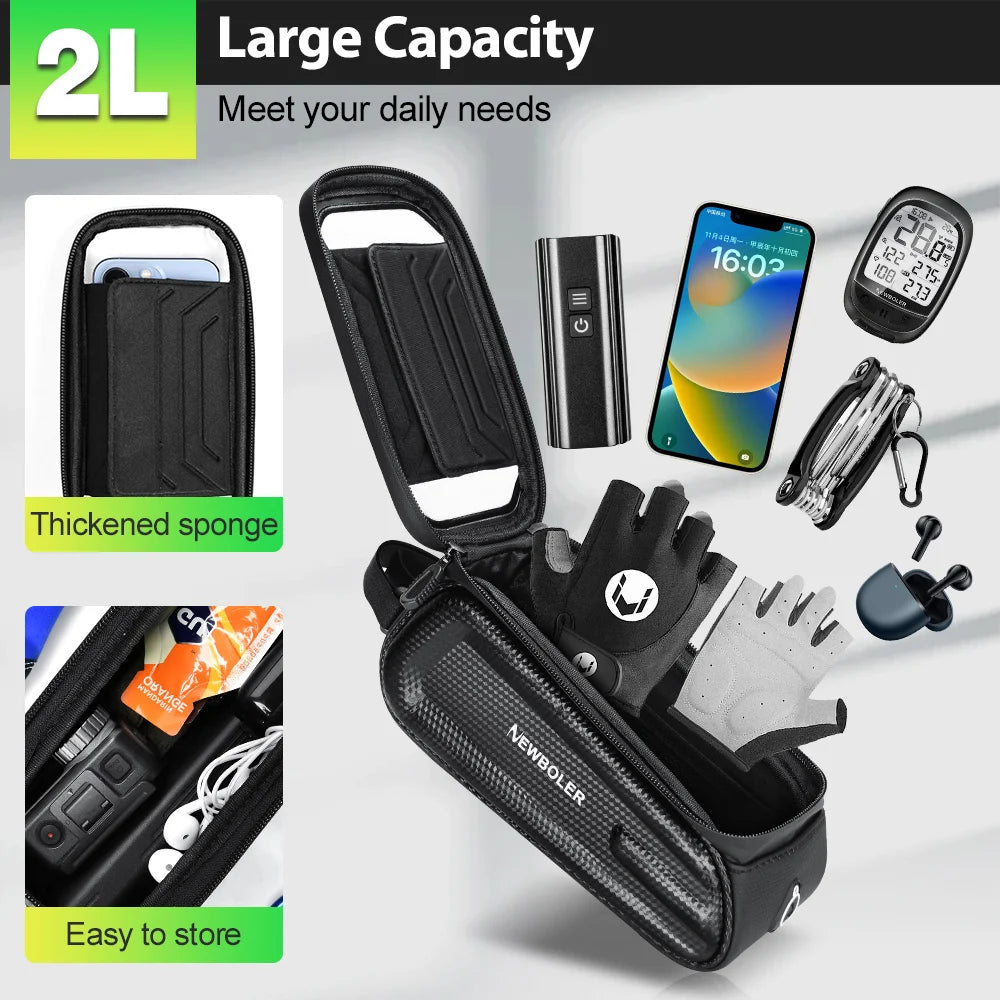 NEWBOLER Bicycle Bag Cycling Top Front Tube Frame Bag Waterproof 6.5 Inches Phone Case Storage Touch Screen MTB Road Bike Bag