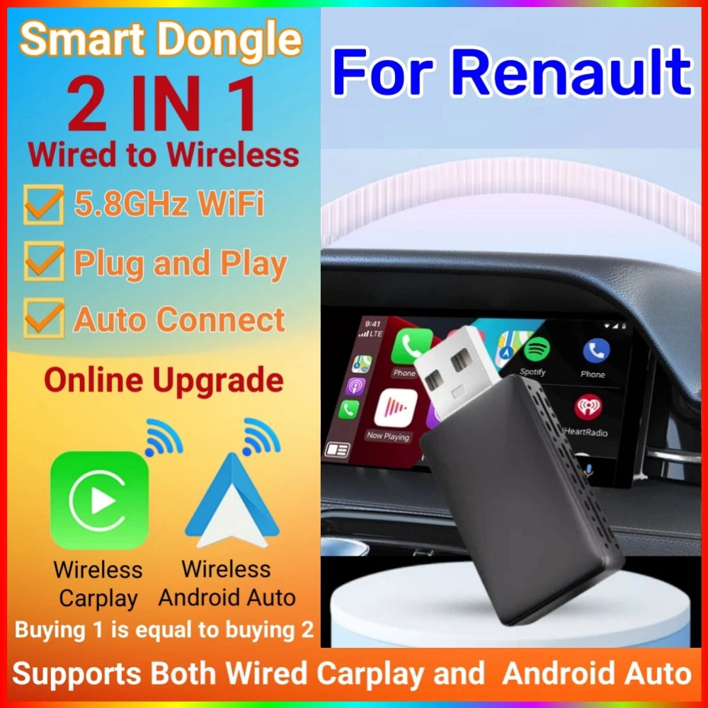 New 2in1 Wireless Android Auto Adapter Carplay Wireless Plug And Play For Renault Arkana Captur Clio MEGANE AUSTRAL ZOE E-Tech