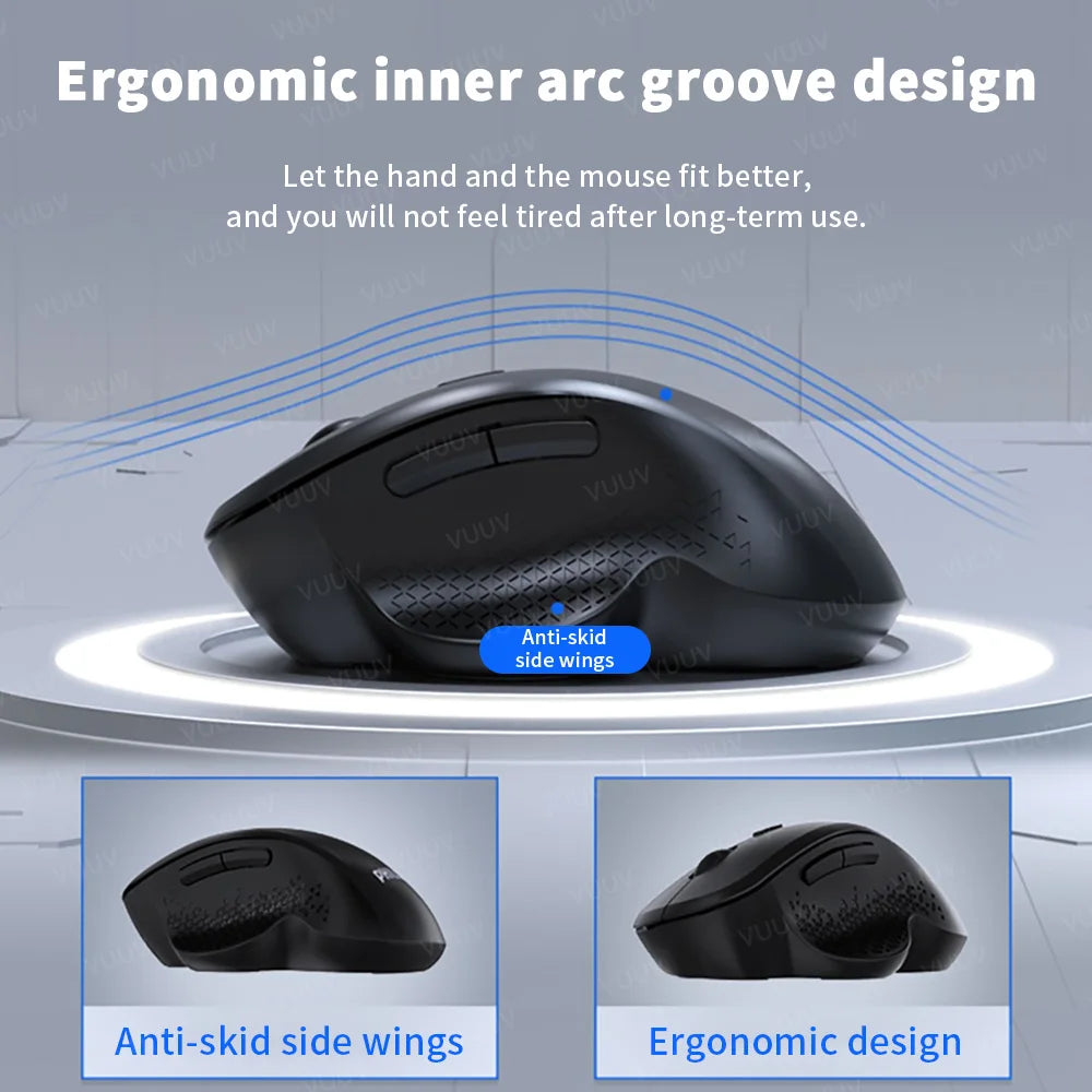 Ergonomic Rechargeable Wireless Bluetooth Mouse for PC Computer Laptop Macbook 1600DPI Dual Mode Mouse for IOS Android Tablet