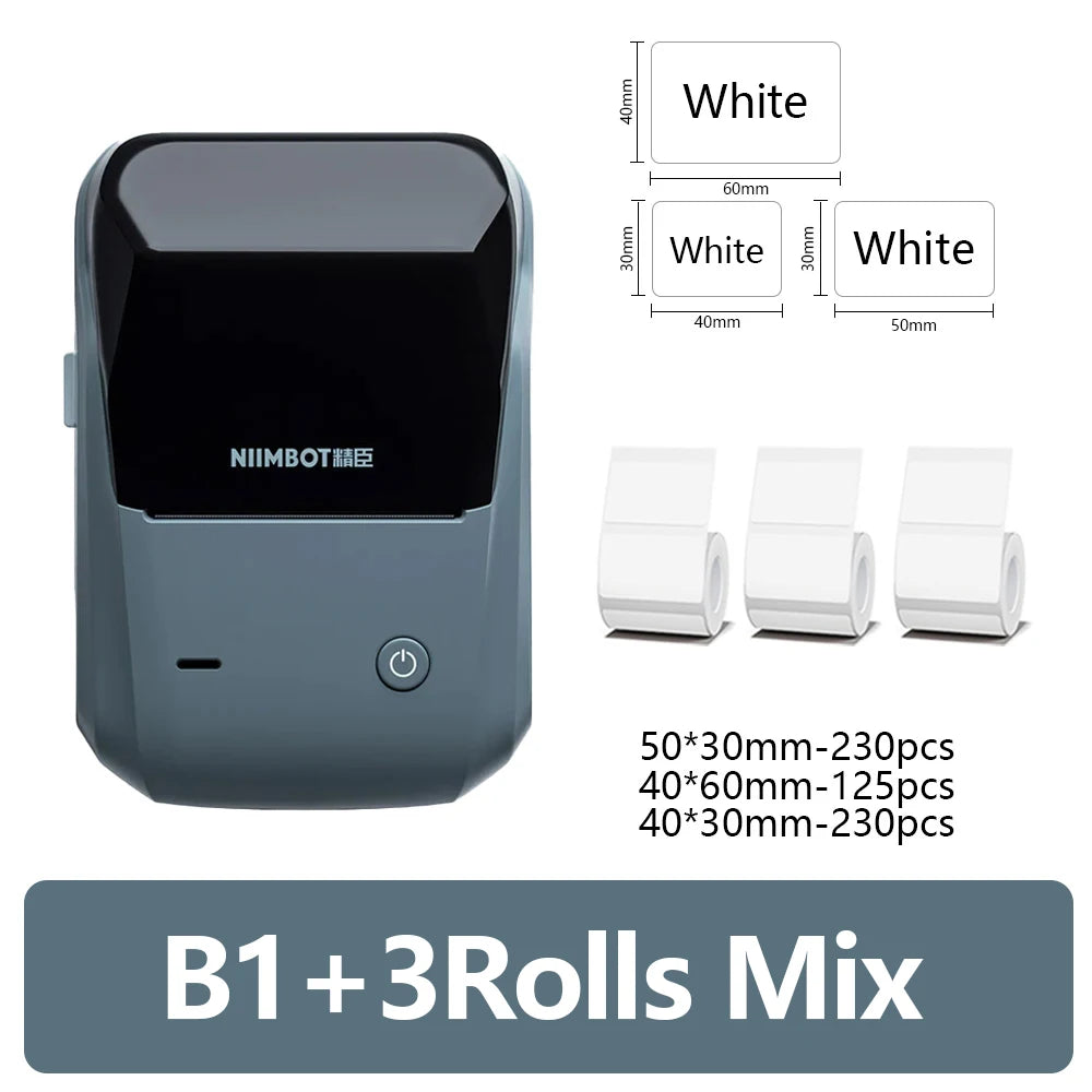 NIIMBOT B1 Portable Thermal Printer With Tapes 2 Inch Adhesive Label Machine Mini Bluetooth Sticker Maker Waterproof Labels Roll
