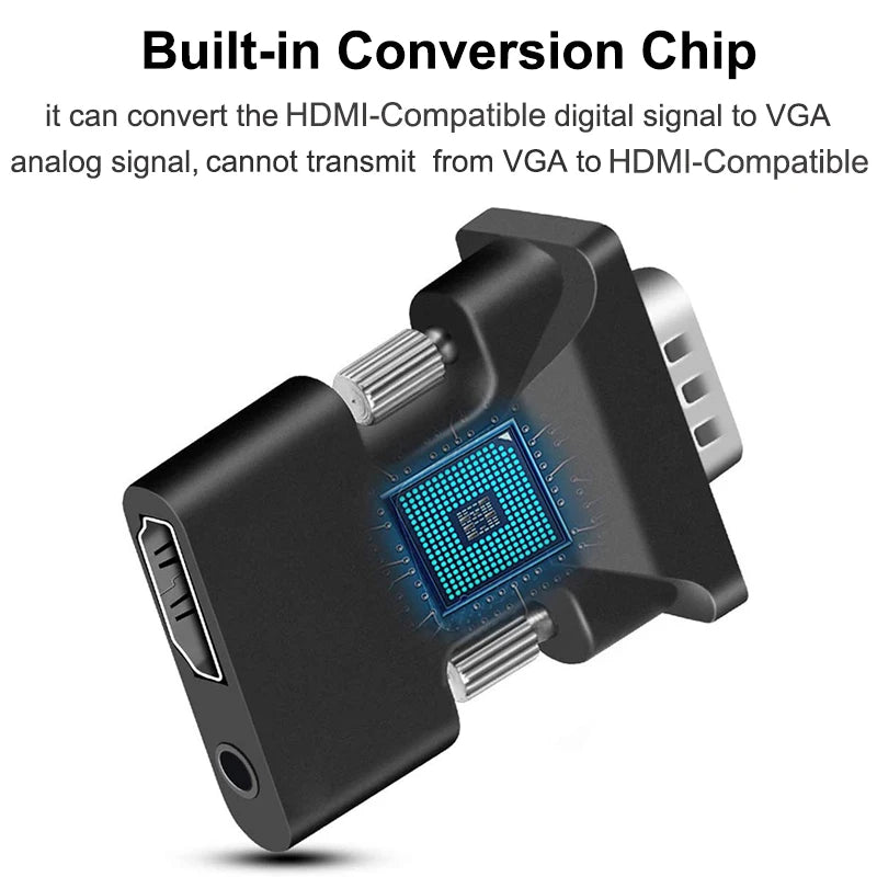 HDMI-Compatible To VGA Adapter Converter TV Box 1080P PC Aux Jack 3.5 Video Audio Cable Projector Monitor Display Port