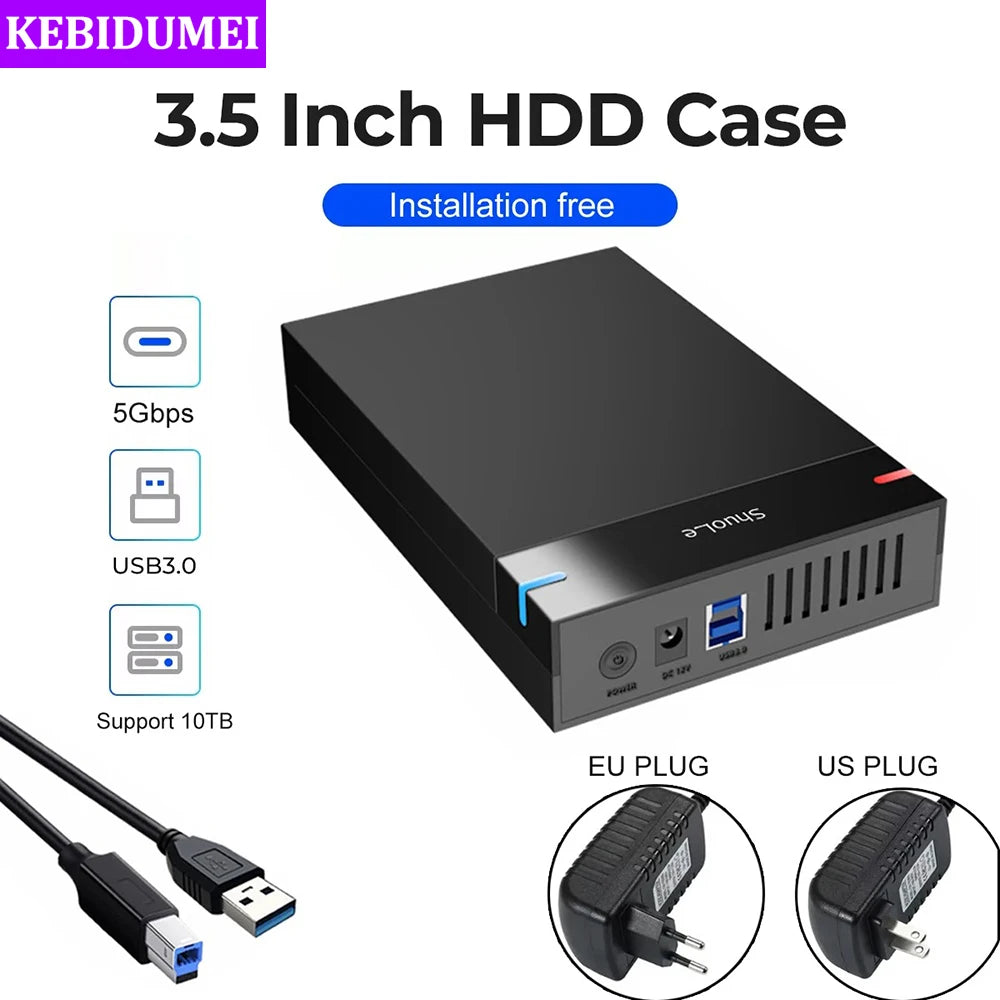 2.5/3.5 inch HDD Case USB3.0 Hard Drive Enclosure SATA to USB 3.0 External Hard Drive Reader 10TB Adapter for PC Laptop