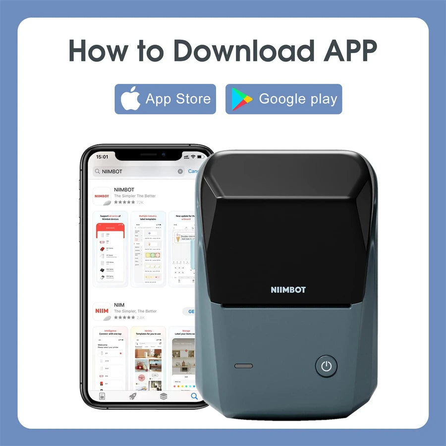 NIIMBOT B1 Portable Thermal Printer With Tapes 2 Inch Adhesive Label Machine Mini Bluetooth Sticker Maker Waterproof Labels Roll