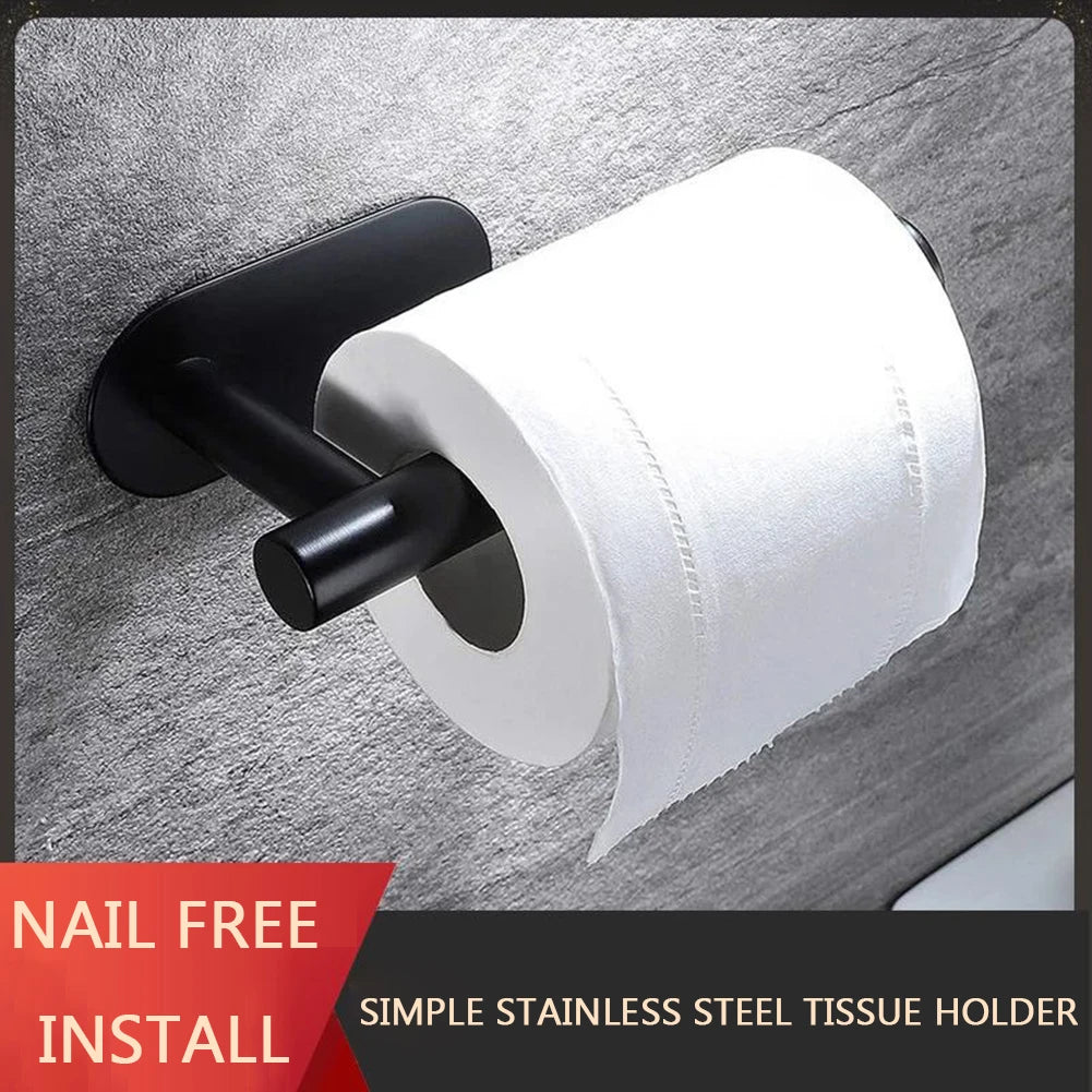Self Adhesive Toilet Roll Paper Holder Wall Mount Bathroom Organizer Storage Stand No Punching Stainless Steel Towel Holder