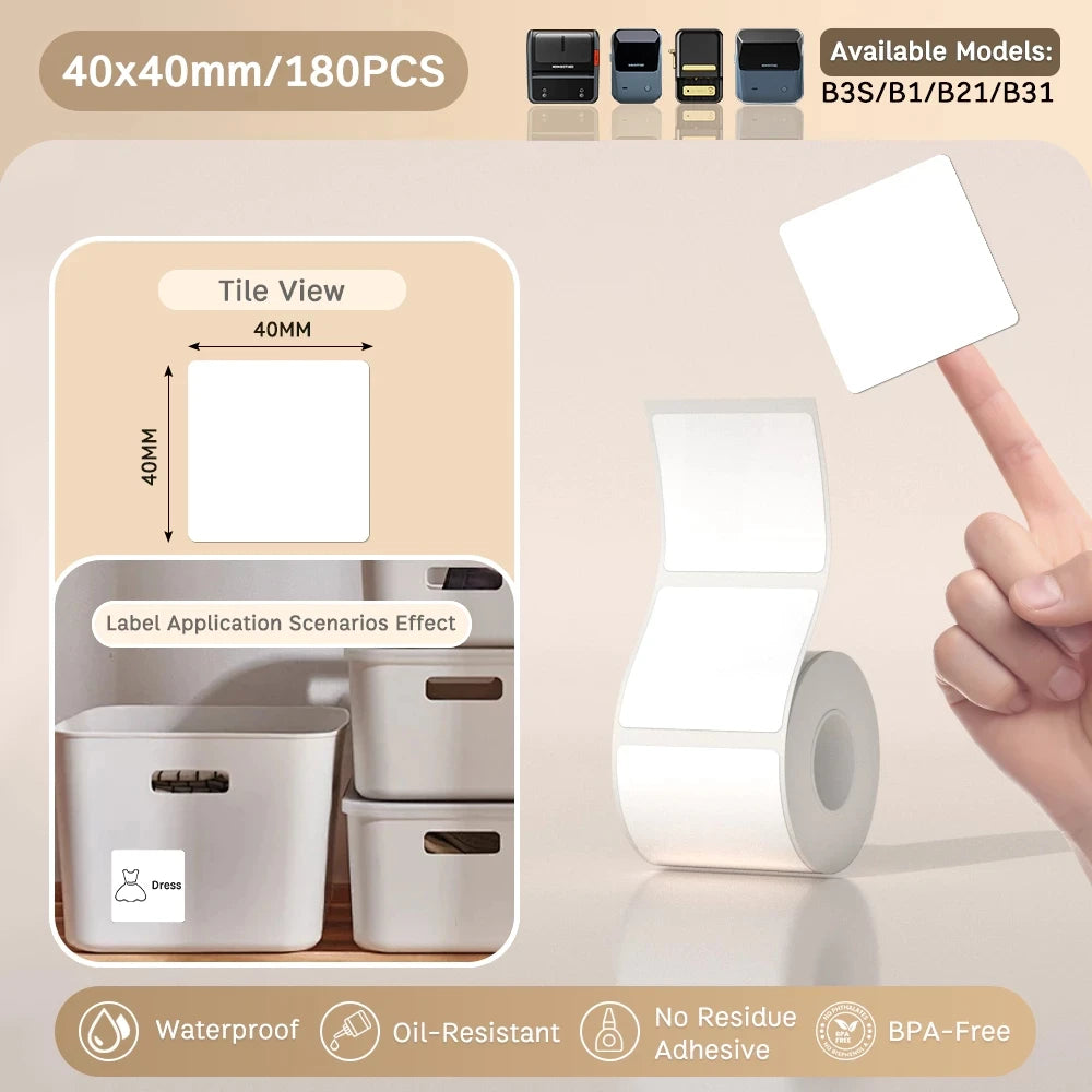 NIIMBOT B21/B1/B3S Full white series Thermal Label Sticker Paper Printable 20-50mm