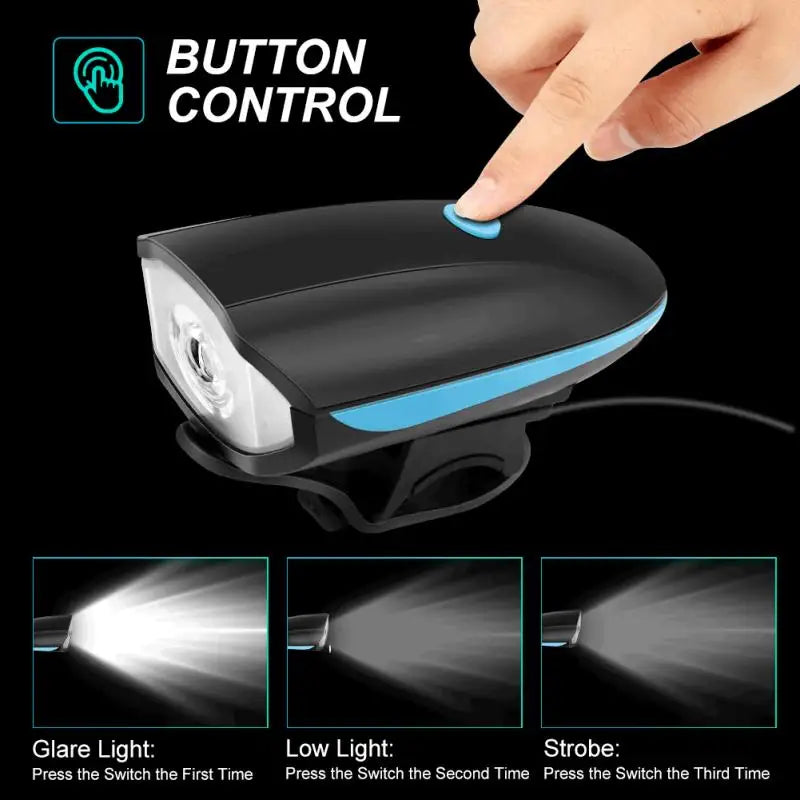 Bicycle Front Light with Electric Loud Horn Waterproof Bike Headlight USB Rechargeable Cycling Flashlight Bike Accessories