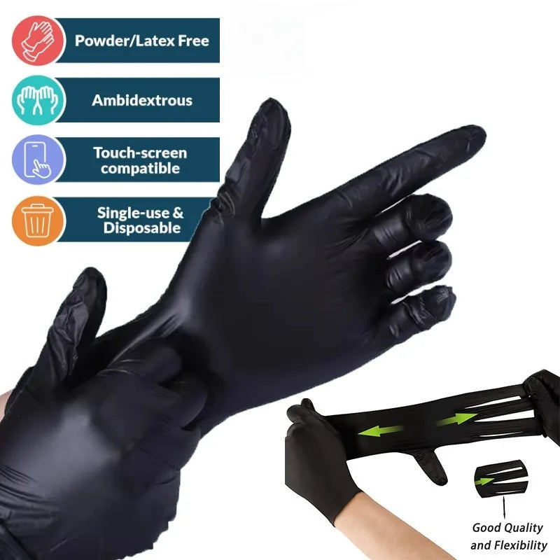 20/50/100PCS Disposable Black Nitrile Gloves for Household Use Latex Free Powder Free Cleaning Gloves Tattoo  Hairdressing Tools