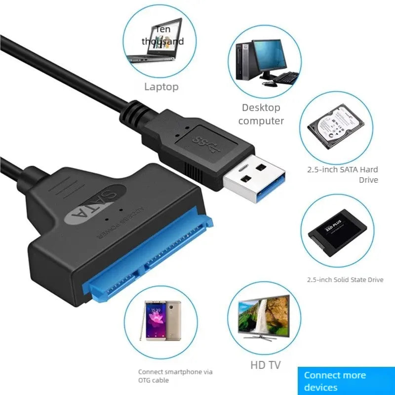 Sata To USB 3.0 Adapter Cable USB To SATA 3 Cable Support 22 Pin 2.5 Lnche External HDD SSD Hard Disk Computer Connector Fit