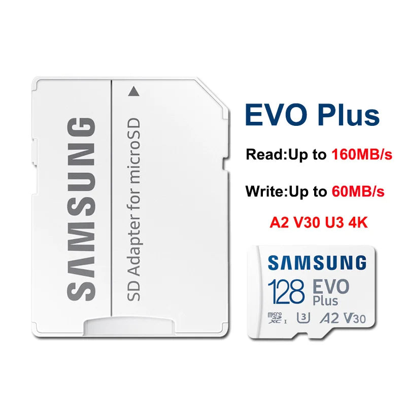 SAMSUNG EVOPlus 64GB U1 V10 A1/128GB 256GB 512GB U3 V30 A2 MicroSD Memory TF Card microSDXC UHS-I C10 Read Speed up to 160MB/s